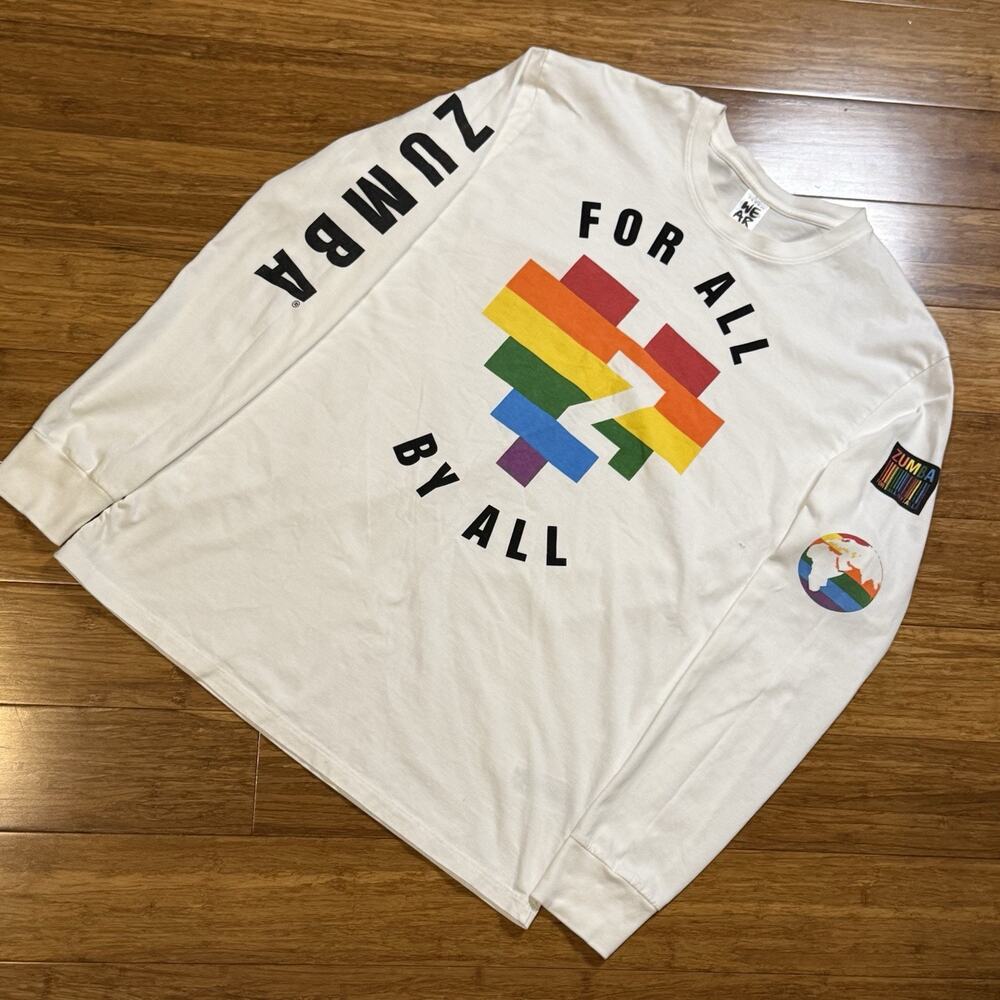Zumba Fitness For All By All White Long Sleeve Rainbow Graphic Tee T-shirt XS